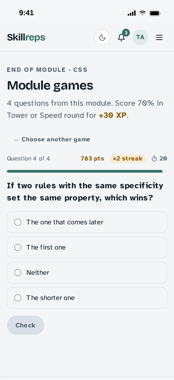 A speed round with points and a streak multiplier